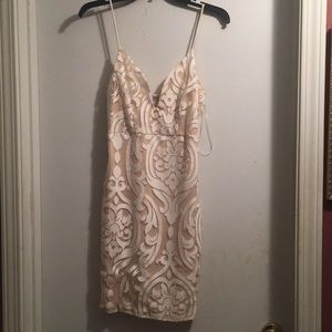 Beige Dress with White Appliqué